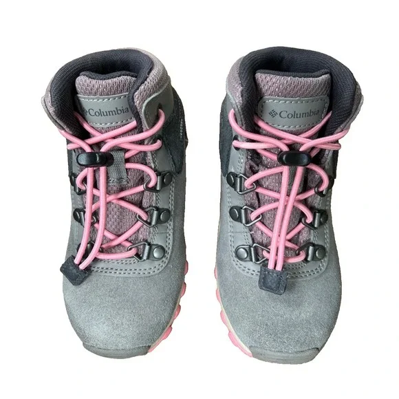 Columbia Kids Newton Ridge Amped Hiking Boots Sz 9 Gray Pink Omni-Shield Hiking - Picture 2 of 8
